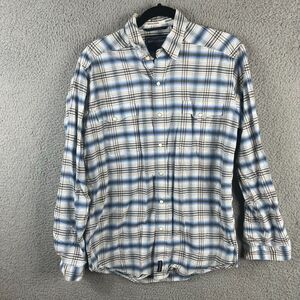 Panhandle Slim  Rough Stock Shirt Mens Medium Blue Plaid Pearl Snap Long Sleeve